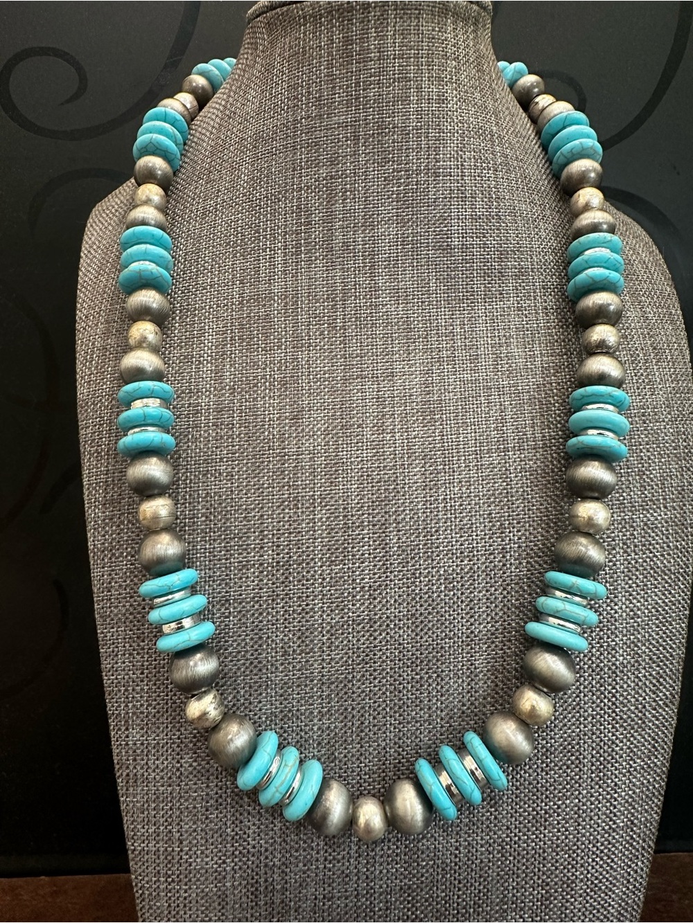 Turquoise Bead Necklace with Silver Accents - Women's Jewelry